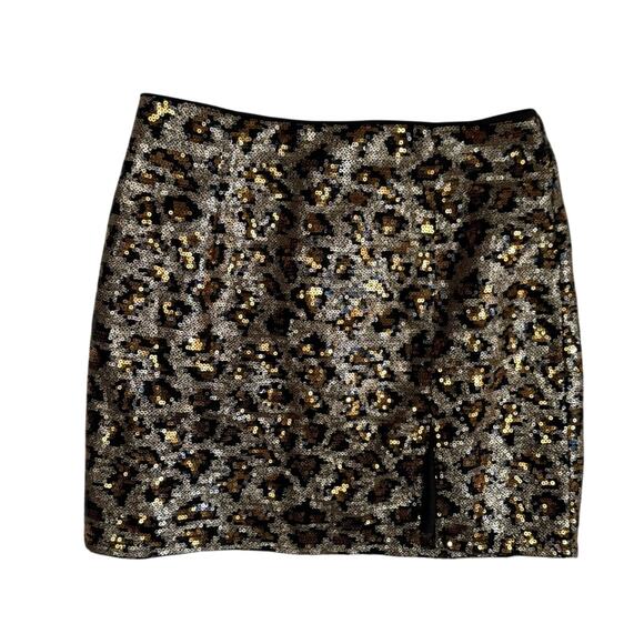 Revolve Superdown Leopard Print Glam Party Sequin Sparkle Mini Skirt Brown XS - Picture 1 of 4